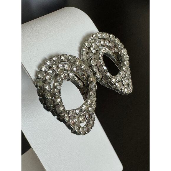 Rhinestone Triple Circle Stud Post Earrings Evening Cocktail Jewelry - Picture 3 of 5